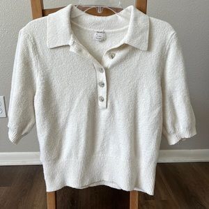 A New Day White 1/4 Sleeve Sweater with Buttons